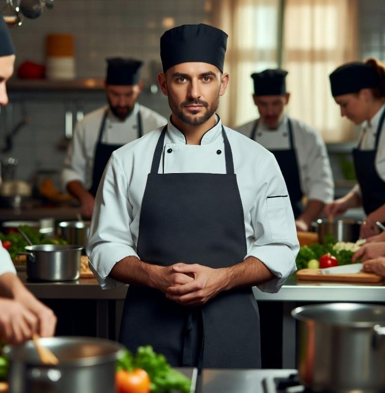 Team leader coordinating tasks in a kitchen setting
